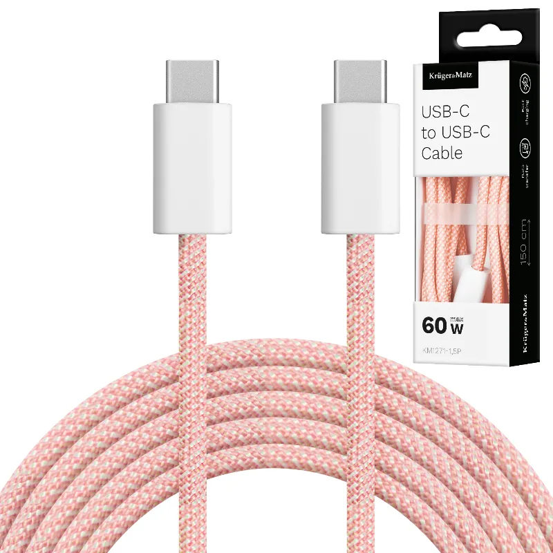 Cablu USB-C - USB-C 60 W 1,5 m roz Krüger&Matz Basic