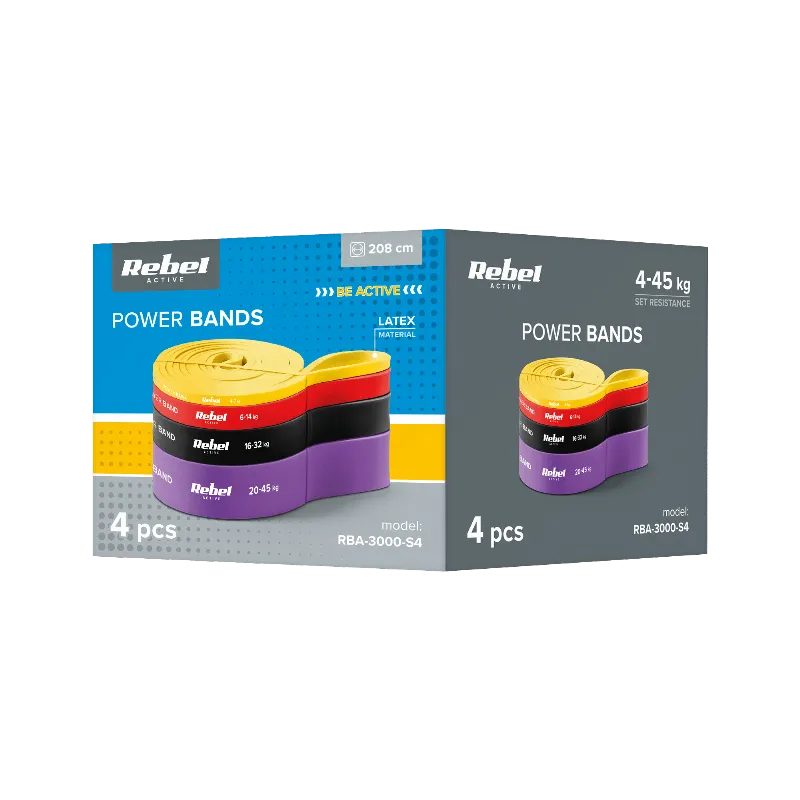 Set 4 Benzi Elastice Latex Power Band 4-32KG Rebelactiv