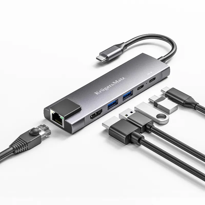 Adaptor Hub USB Tip C HDMI/2X USB3.0/2X USB Tip C/RJ45