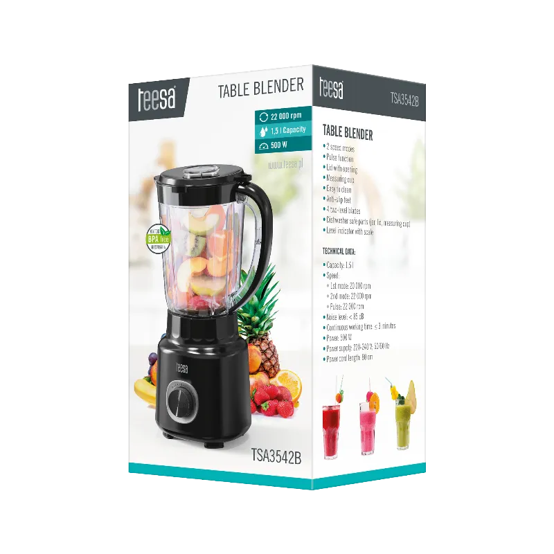Blender Masa 500W 1.5L Negru Teesa