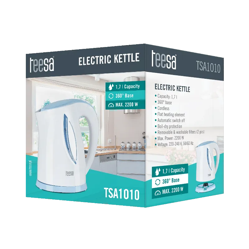Fierbator Electric Cordless 1.7L Alb/Albastru Teesa