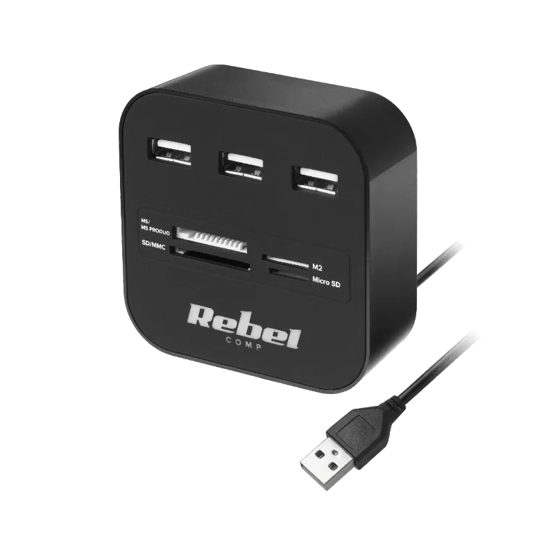 Hub 3X USB 2.0 si Cititor Card SD/Microsd Rebel