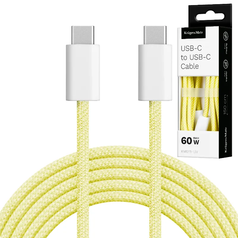Cablu USB tip C - USB tip C 60 W 1,5 m galben Kruger&Matz