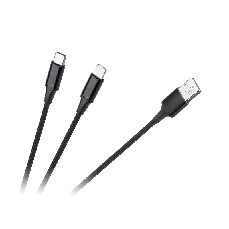 Cablu USB A - USB C/Lightning (2+1) 1M