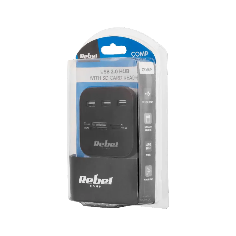 Hub 3X USB 2.0 si Cititor Card SD/Microsd Rebel
