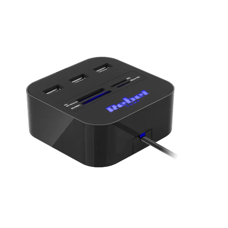 Hub 3X USB 2.0 si Cititor Card SD/Microsd Rebel