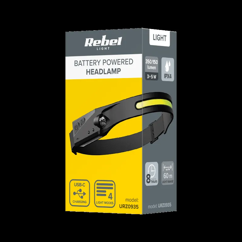 Lanterna Frontala LED 3W + COB 5W IPX4 Rebel