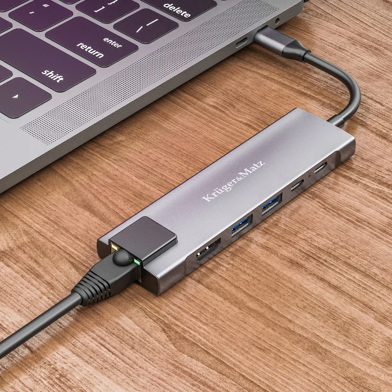 Adaptor Hub USB Tip C HDMI/2X USB3.0/2X USB Tip C/RJ45