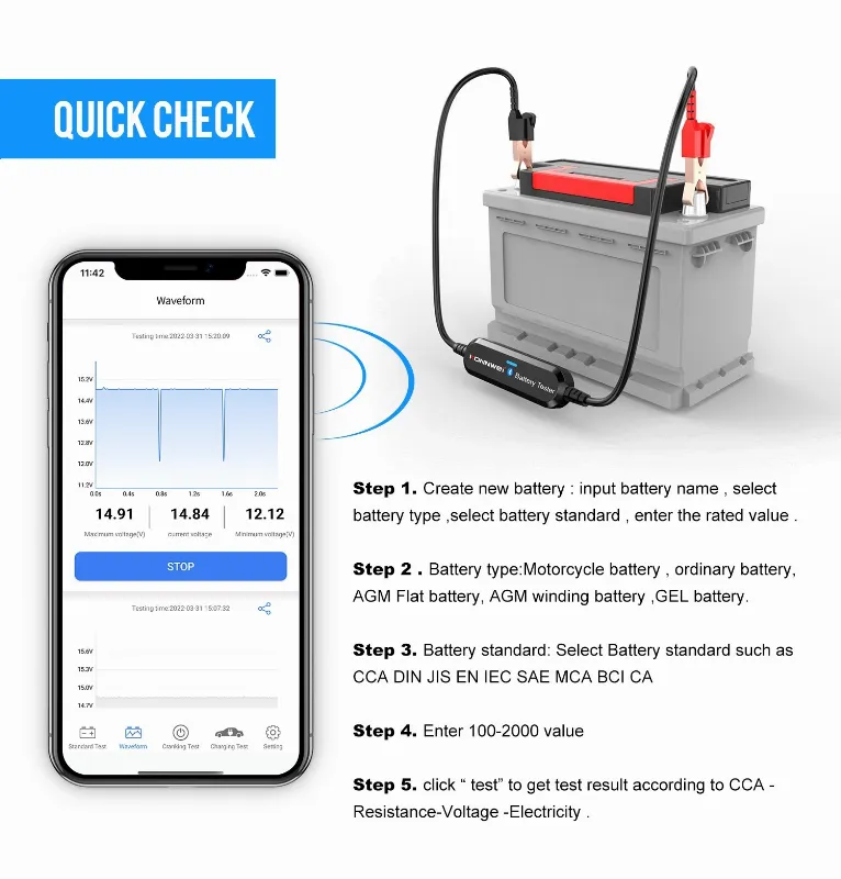 Tester Baterie cu Bluetooth BK100 Konnwei