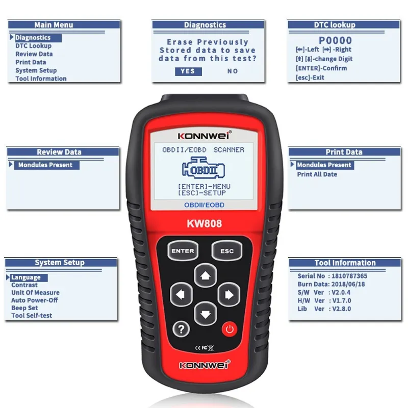 Multimetru Diagnoza Auto OBD2 KW808 Konnwei