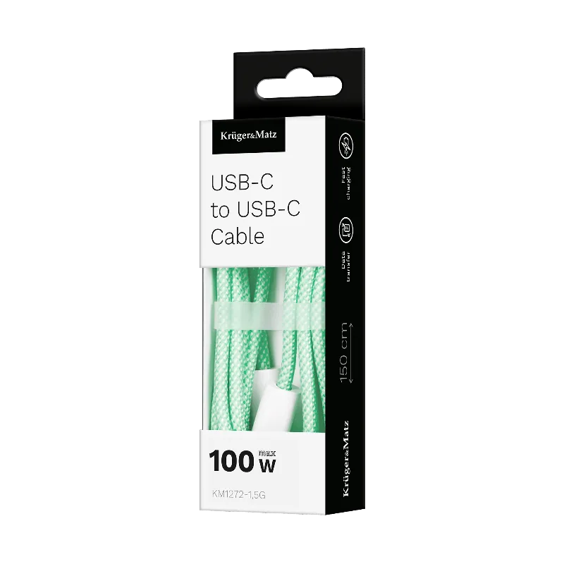 Cablu USB-C la USB-C Kruger&Matz KM1272, 100 W, 1,5 m, verde