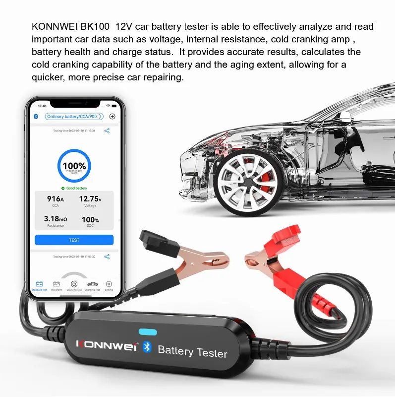 Tester Baterie cu Bluetooth BK100 Konnwei