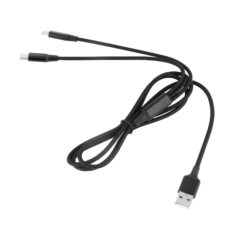 Cablu USB A - USB C/Lightning (2+1) 1M