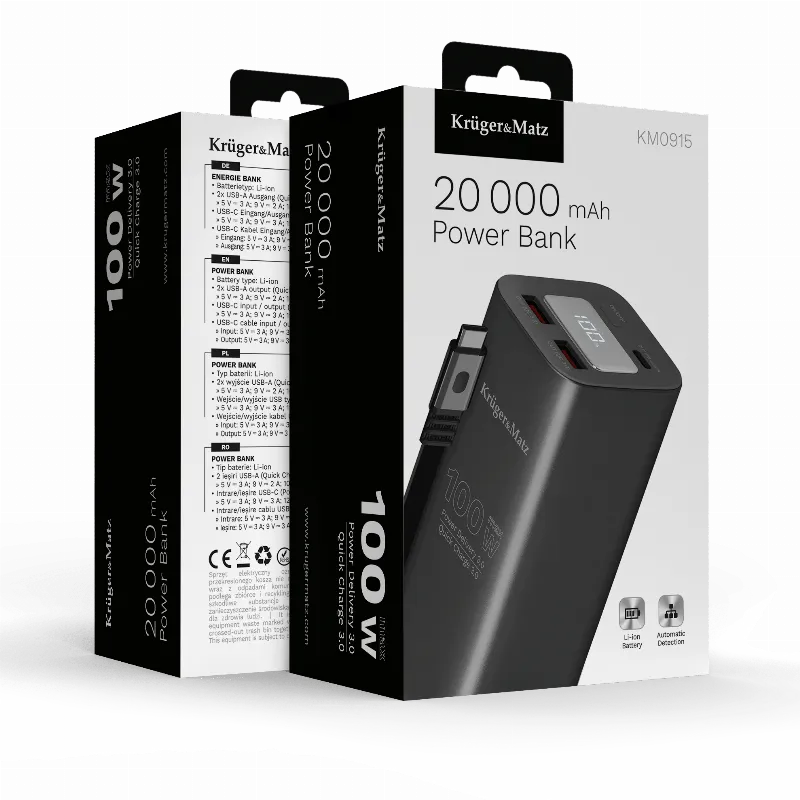 Power Bank 20000 MAH Li-Ion 100W QC PD Kruger Matz
