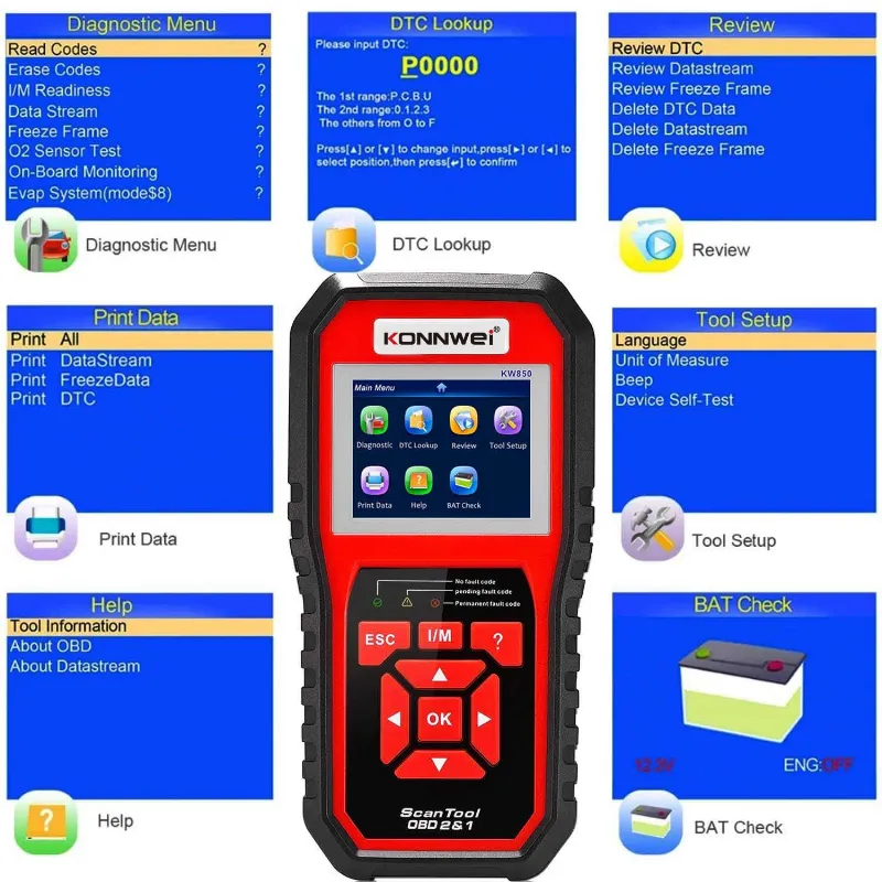 Multimetru Diagnoza Auto OBD2 KW850 Konnwei